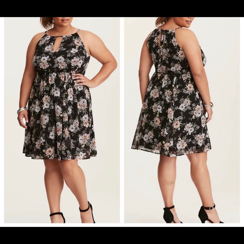 NWT Torrid Black Floral Print Chiffon Midi Tank Dress Size